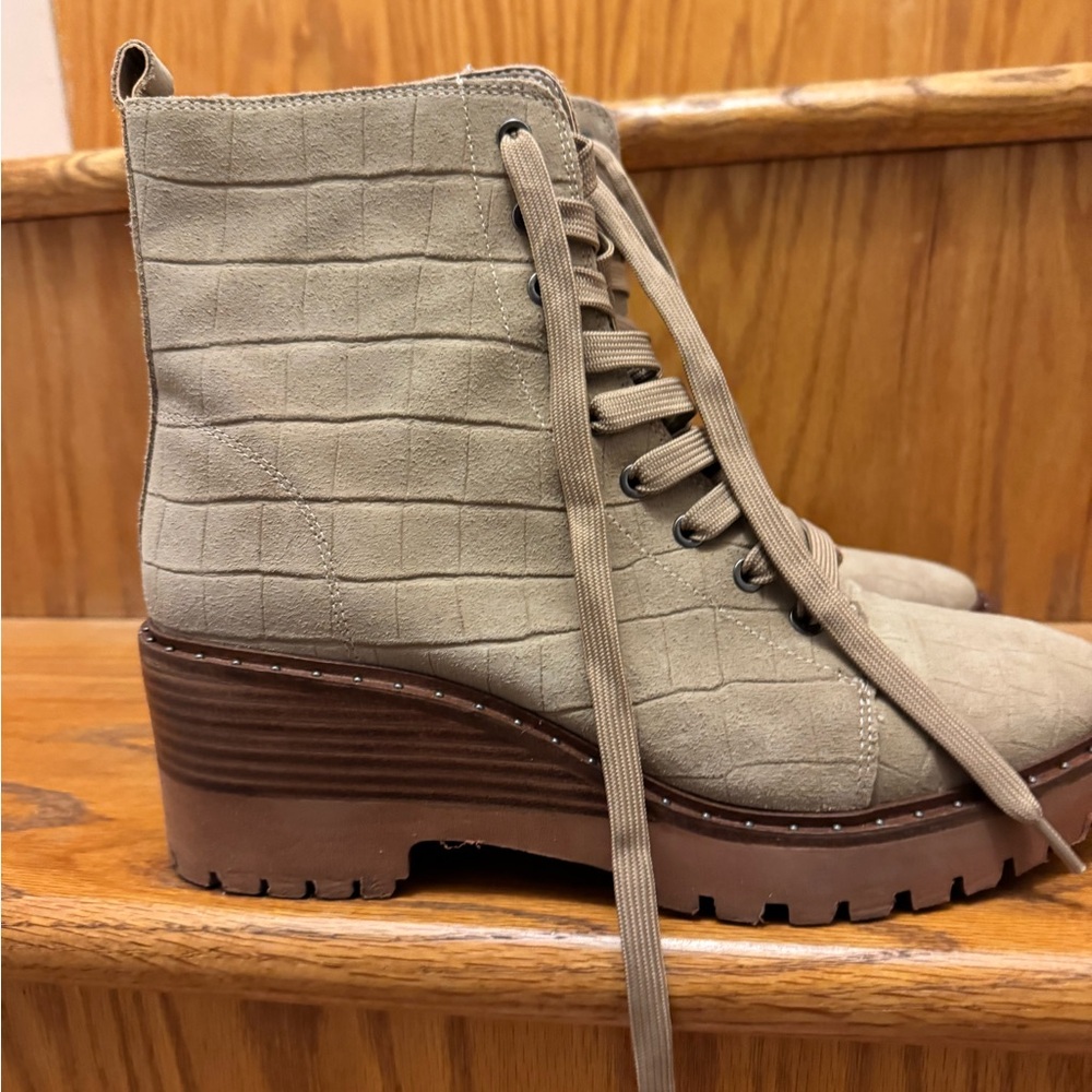 Vince Camuto Beige Lace-Up Boots